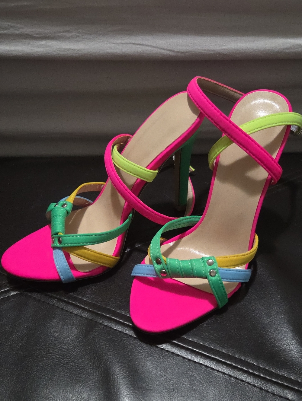 Bright Pink Multicolor Strappy High Heel Sandals Size 6.5 NIB